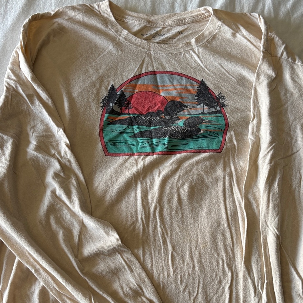 Beige Graphic Long Sleeve Shirt
